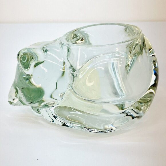 Indiana Crystal Glass Votive Sleeping Cat Candle Holder Vintage Handmade USA - Picture 10 of 10